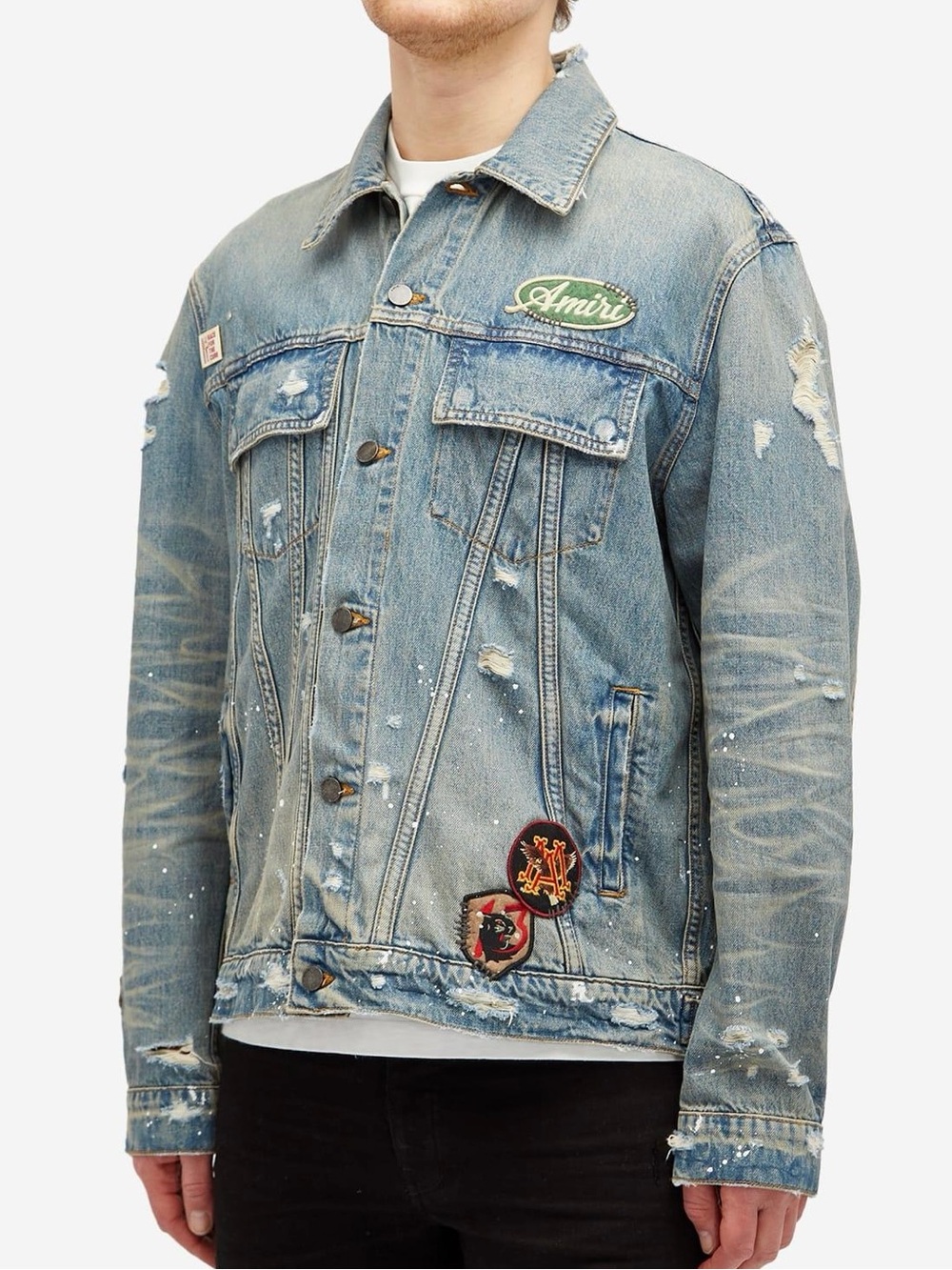 NEW Amiri Trucker Denim Jacket SMAL Pegasus Antique Indigo Blue